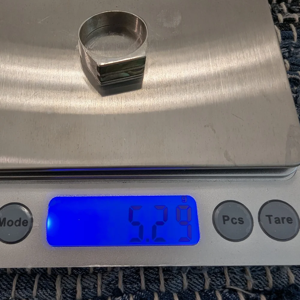 🌿 Vintage Men’s 1960s Sterling Silver Abalone Inlay Ring - Picture 7 of 10